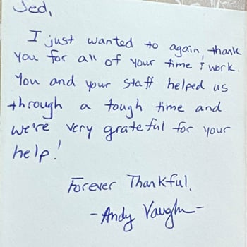 Andy Vaughn thank you card