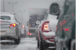 Car Traffic With Snow